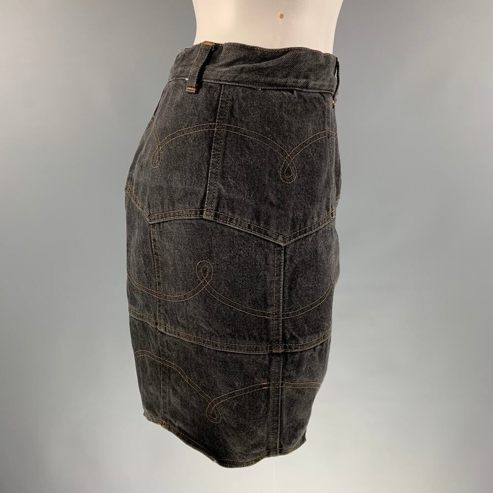 MOSCHINO JEANS Size M Black Denim Contrast Stitch Mini Skirt - Picture 2 of 4